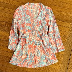 Lilly Pulitzer Coral and Aqua Floral Shirt Pink Label